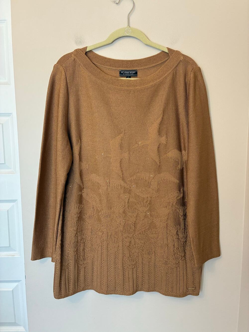 St. John Sport Wool Knit Sweater Pullover Brown Birds Hunting Women's Large